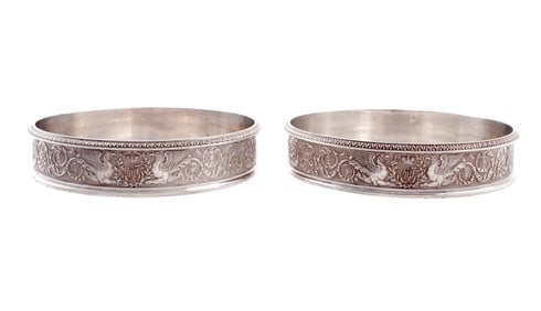 Pr French Silver Bottle Coasters Michael Pavolich