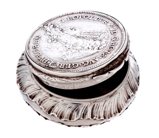 French Silver Snuff Box 1691 Austrian Thaler Lid