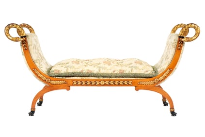 French Empire Style Parcel Giltwood Swan Recamier