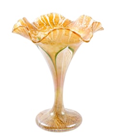 Quezal Iridescent Glass Pulled Feather Vase