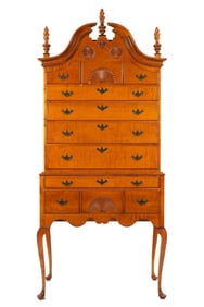 Eldred Wheeler Tiger Maple Highboy Chest on Stand