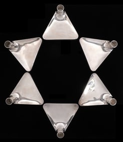 6 Pc Puiforcat Silver Candlesticks Star of David