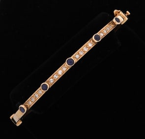 14k Gold Diamond Sapphire Hinged Bangle Bracelet