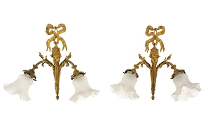 Pair French Ram's Head Figural Bronze Sconces
