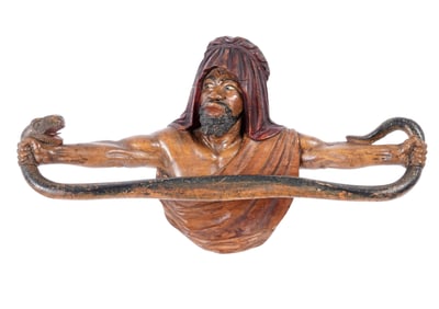 Italian Carved Moorish Man and Snake Towel Holder