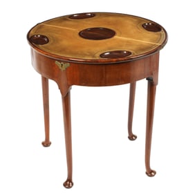 Queen Anne Mahogany Card Table w/ Leather & Pocket