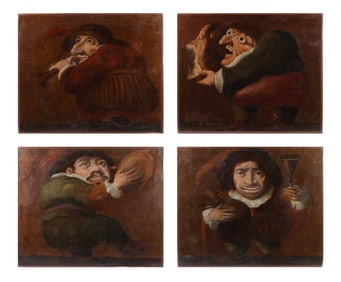 Set of Four 17th Century Flemish Tavern Paintings
