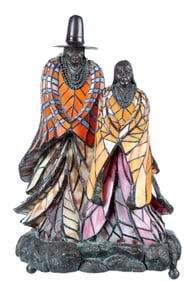 Rabbto Leaded Glass Figural Indian Man& Woman Lamp
