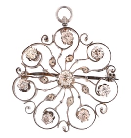 Art Nouveau 14k Gold and Diamond Brooch Pendant