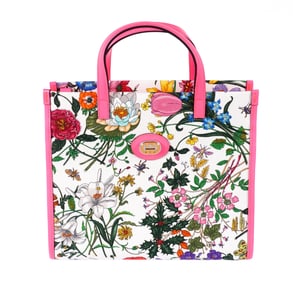 Gucci Flora Canvas Leather Tote Bag Purse