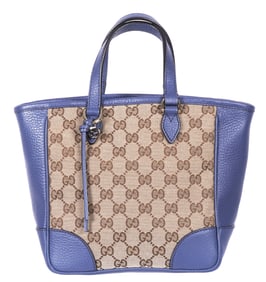 Gucci Blue Leather Monogram Canvas Bree Tote Bag