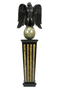 Large Ebonized Carved Wood Eagle on Pedestal