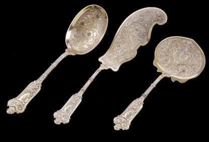 3 Piece Spanish Gilt 800 Silver Ice Cream Service