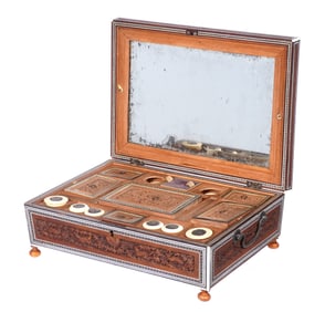 Anglo Indian Carved and Inlaid Sewing Box