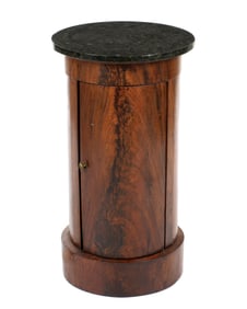 Mahogany Marble Top Cylinder Po Side Table