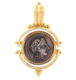 14k Gold & Athena Owl Tetradrachm Coin Pendant