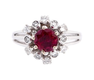 14k White Gold Ruby and Diamond Ring