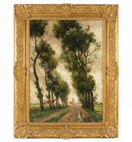 Large Paul Mathieu French Village Landscape Painting