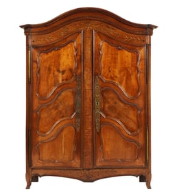 French Inlaid Mahogany Bonnet Top Armoire
