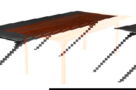 D.R. Dimes Cherry Porringer Top Dining Table: Farm house style cherry porringer top dining table, shaped skirt, straight legs, stamped under top. Overall 29.75" h. x 89.5" x 41.5". Condition: Minor scratches and dings. Other wear consistent with