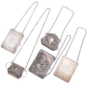 Collection Five Silver Card Cases and Coin Purses