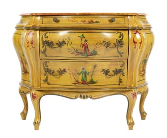French Chinoiserie Painted Bombe Chest of Drawers