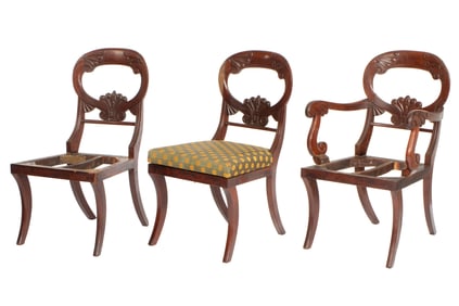 Three Victorian Continental Carved Walnut Chairs