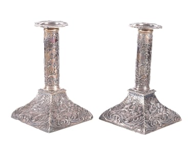 Pair William Comyns & Sons Silver Candlesticks