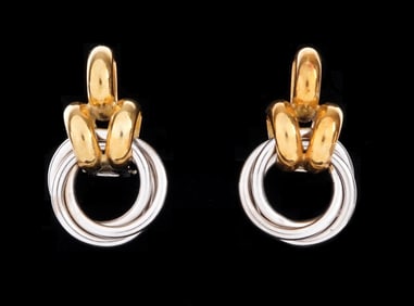 Pair Italian 2 Tone 18k Gold Door Knocker Earrings