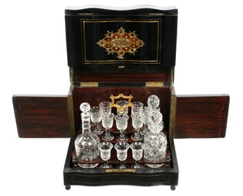 Antique French Inlaid Ebonized Tantalus Box