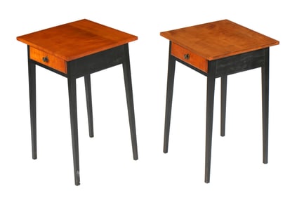 Pr Tiger Maple Ebonized Single Drawer Nightstands