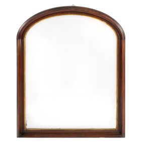 Antique French Arched Walnut Over Mantle Mirror