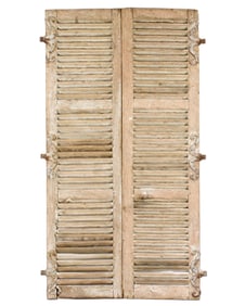 Pair 8.5' Tall French Louvered White Washed Shutter Doors