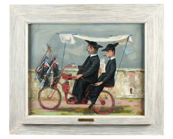 Louis Bosa "To Market" Men on Bike Painting