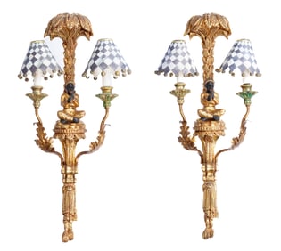 Pair Italian Carved Gilt Wood Figural Sconces