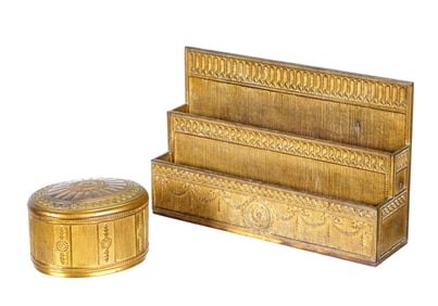 Two Tiffany Studios Adams Bronze Dore Desk Items