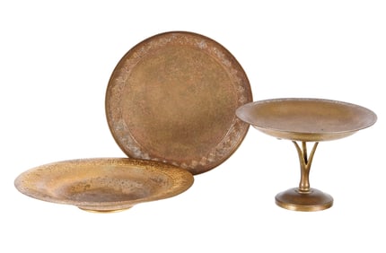 Tiffany Studios Bronze Dore Compote and Two Bowls