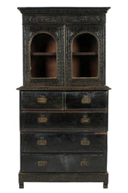 Anglo Indian Carved Two Part Campaign Chest