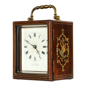 Paul Garnier Brass Inlaid Rosewood Carriage Clock