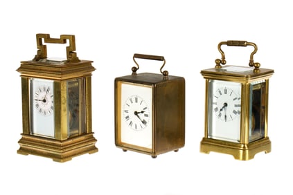 Three French Miniature Brass Carriage Clocks
