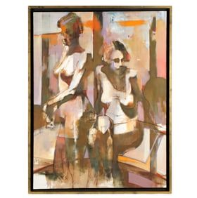 Large Mystery Artist Double Nude Moderist Portrait