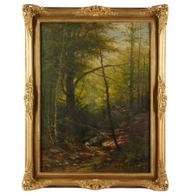 1883 August Flinker Forest Landscape with Stream
