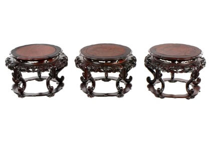 Three Chinese Carved Rosewood Low Plant Stands