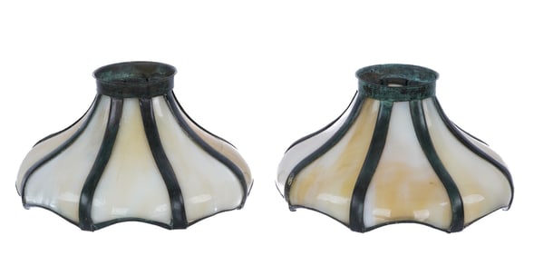 Pair Bronze and Slag Glass Desk Lamp Shades