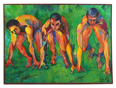 Large Bob Arnold Modernist Three Runners Painting