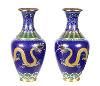 Pr Lao Tian Li Zhi Chinese Cloisonne Dragon Vases