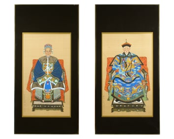 Pair Framed Chinese Ancestral Portraits