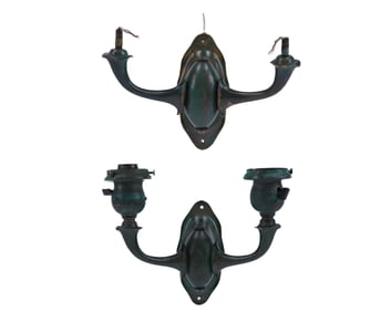 Pr Bronze Art Deco Wall Sconces Manner of Tiffany