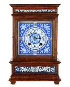 Delft Style Blue White Porcelain Dial Mantle Clock