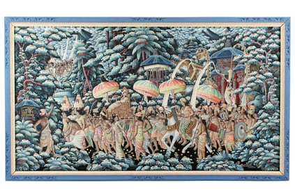Large Bali Ubud School Wedding Procession Painting